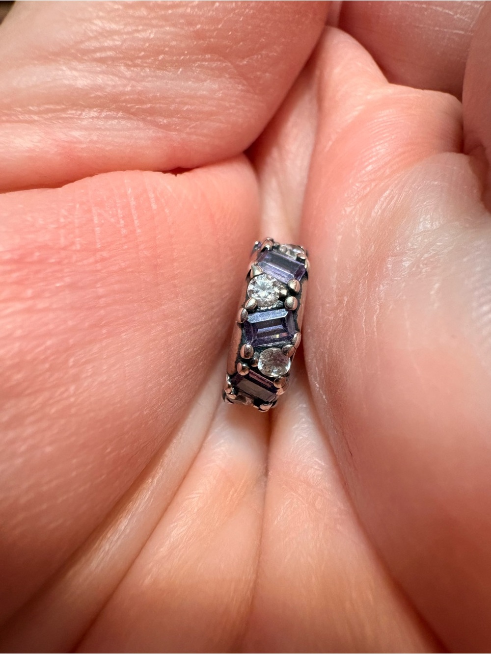S925 purple/clear rhinestone stopper bead